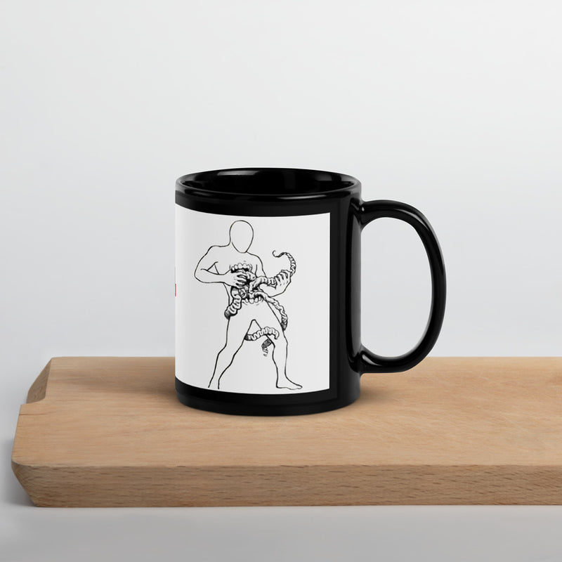 ILLTOCHILL Crohn's disease awareness and support gift Black Glossy Mug – Lifestyle 3 Handle on Right