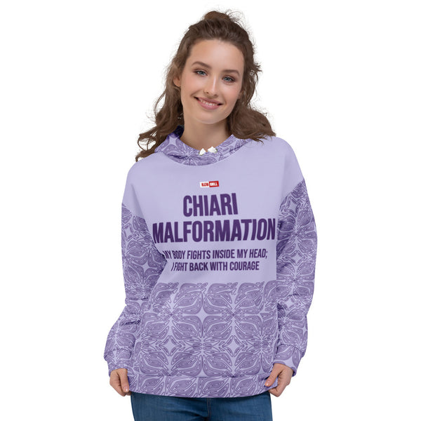 ILLTOCHILL CM Chiari Malformation awareness gift heavyweight unisex hoodie – Women's Front (White)