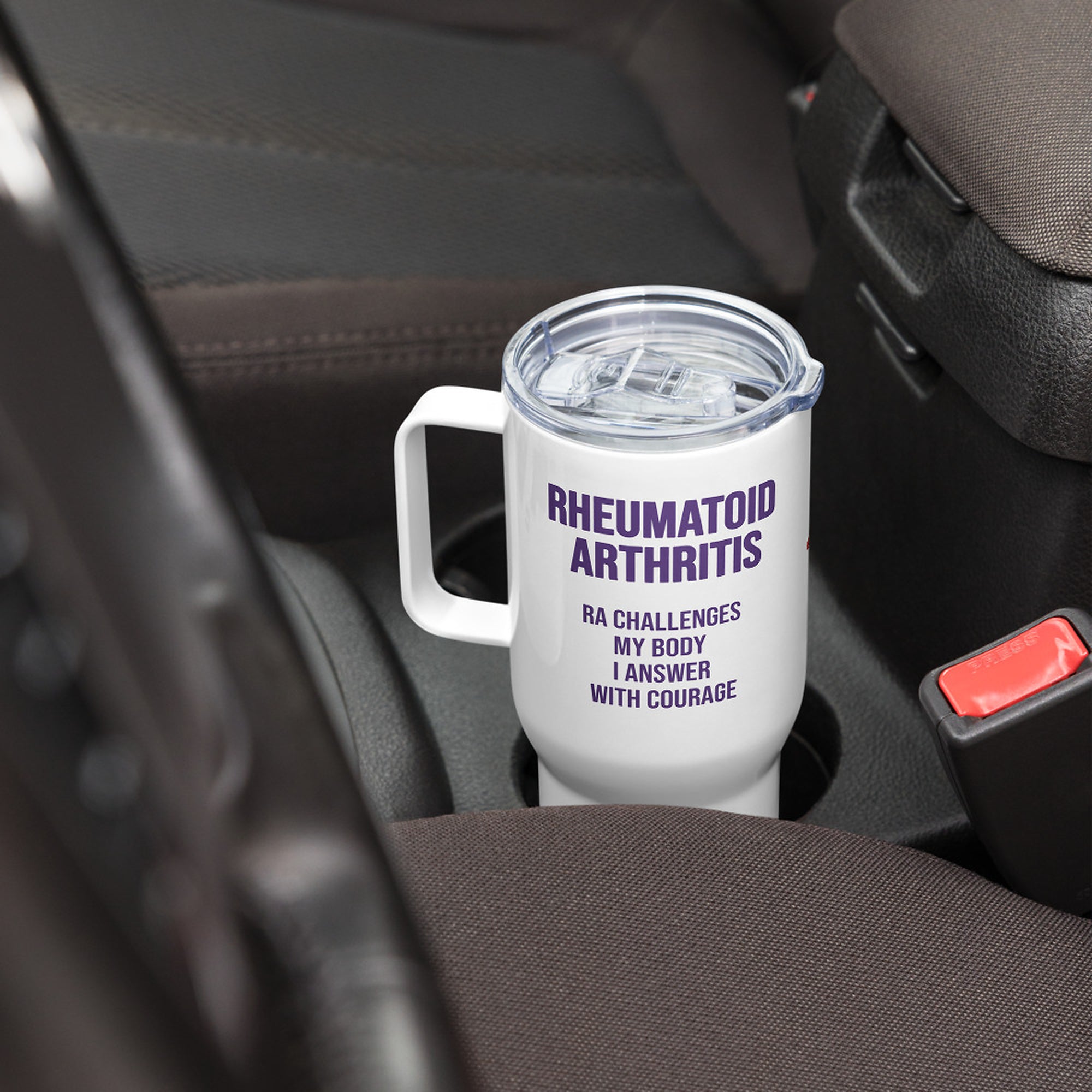 ILLTOCHILL RA awareness Rheumatoid Arthritis support gift Travel mug with a handle – Lifestyle Right