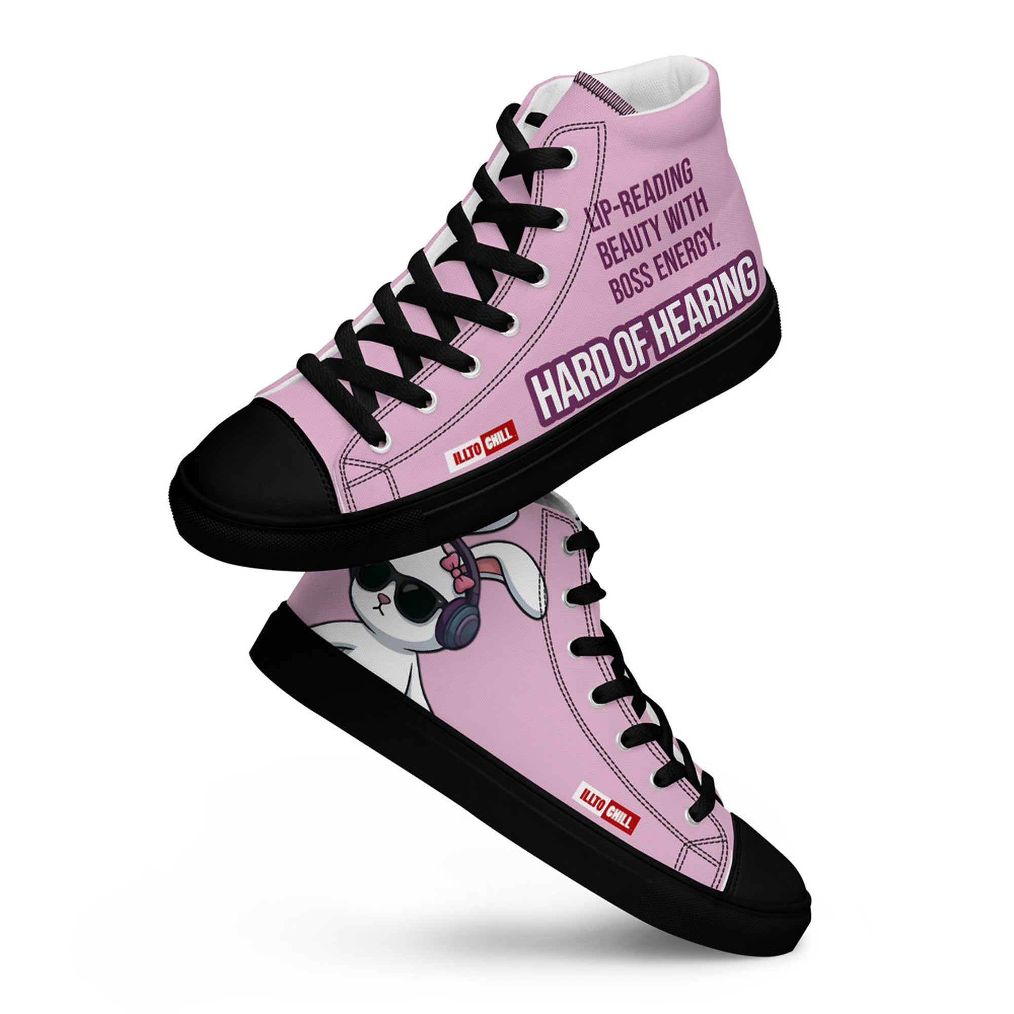 ILLTOCHILL Hard of Hearing Awareness Women's High Top Shoes – Flat Lifestyle Front (Hard Of Hearing Awareness Women's High Top Shoes)