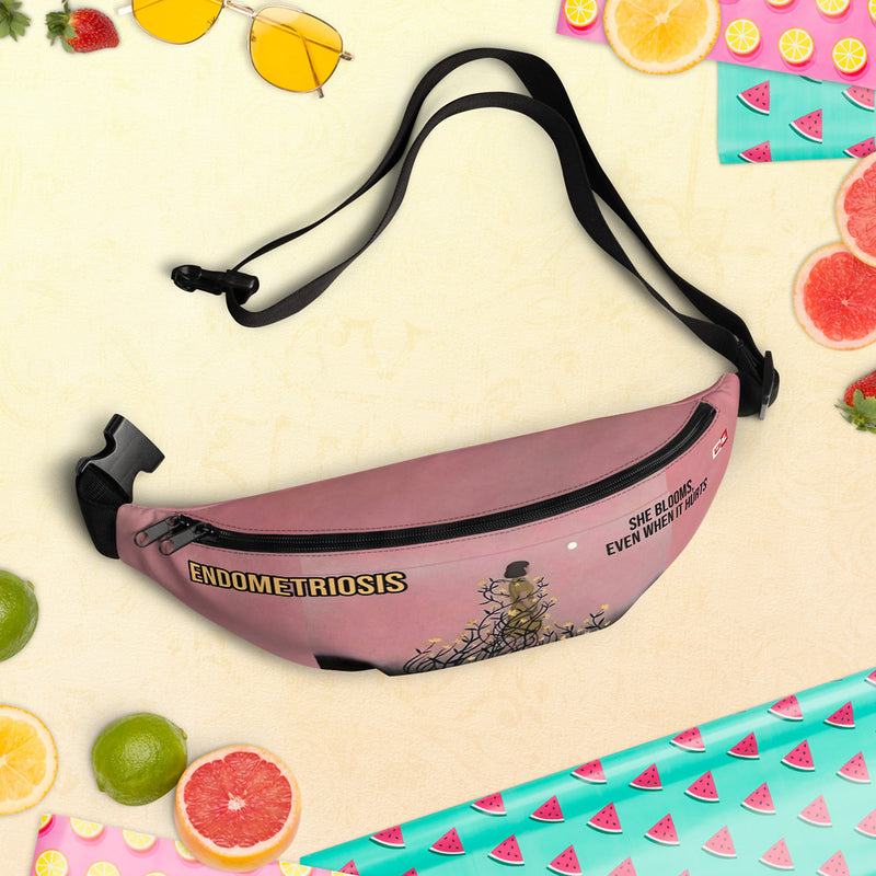 ILLTOCHILL Endometriosis Awareness Fanny Pack – Spring/summer vibes Front (Black)