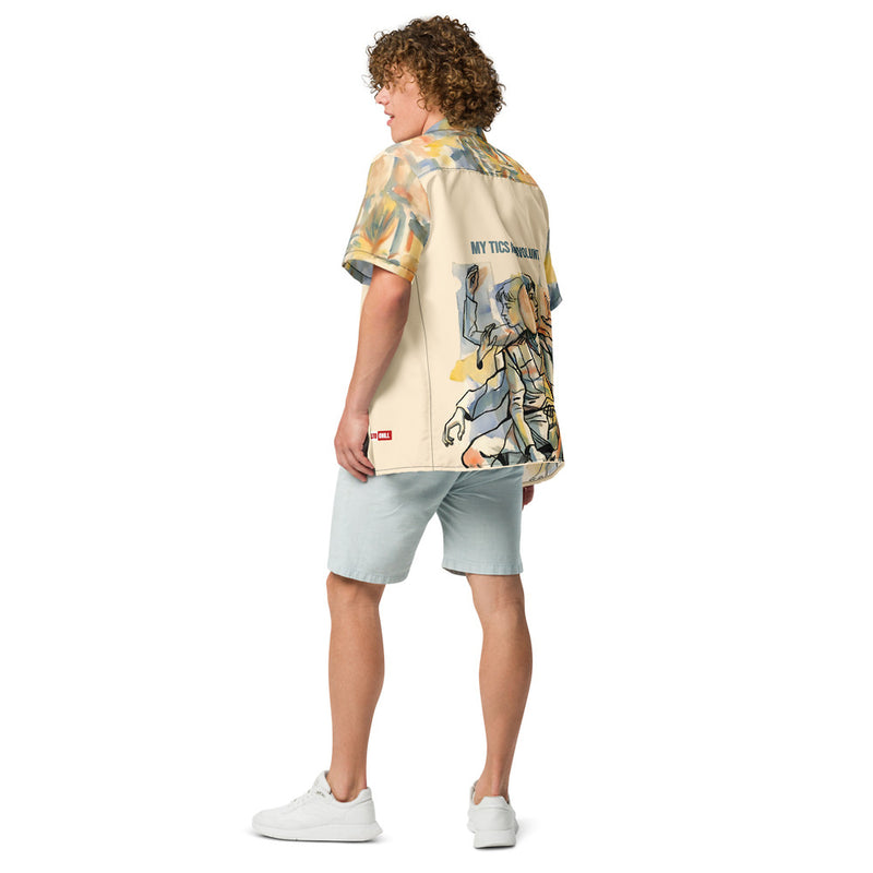 ILLTOCHILL Tourette syndrome awareness and support Unisex button shirt – Men's Back (Black)