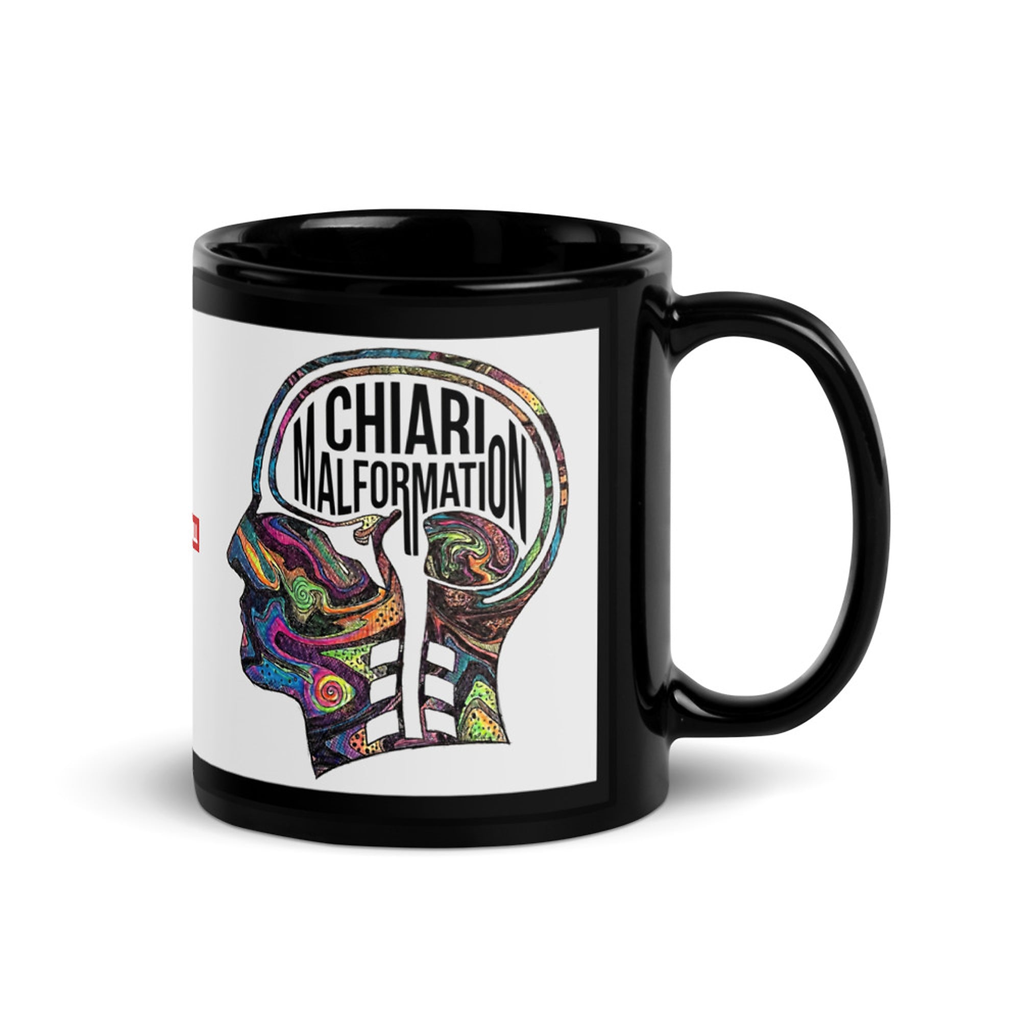 ILLTOCHILL CM Chiari Malformation awareness gift Black Glossy Mug – Flat Handle on Right