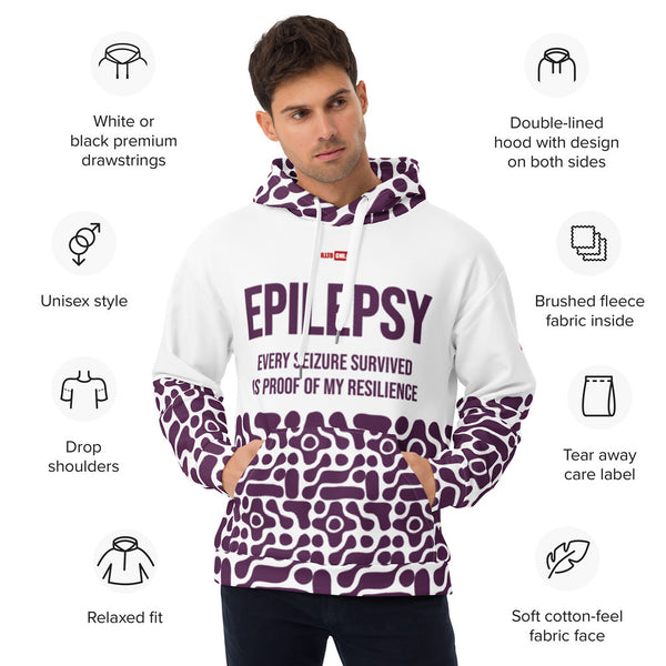 ILLTOCHILL Epilepsy awareness and support gift heavyweight Unisex Hoodie – Product specs Front (White)