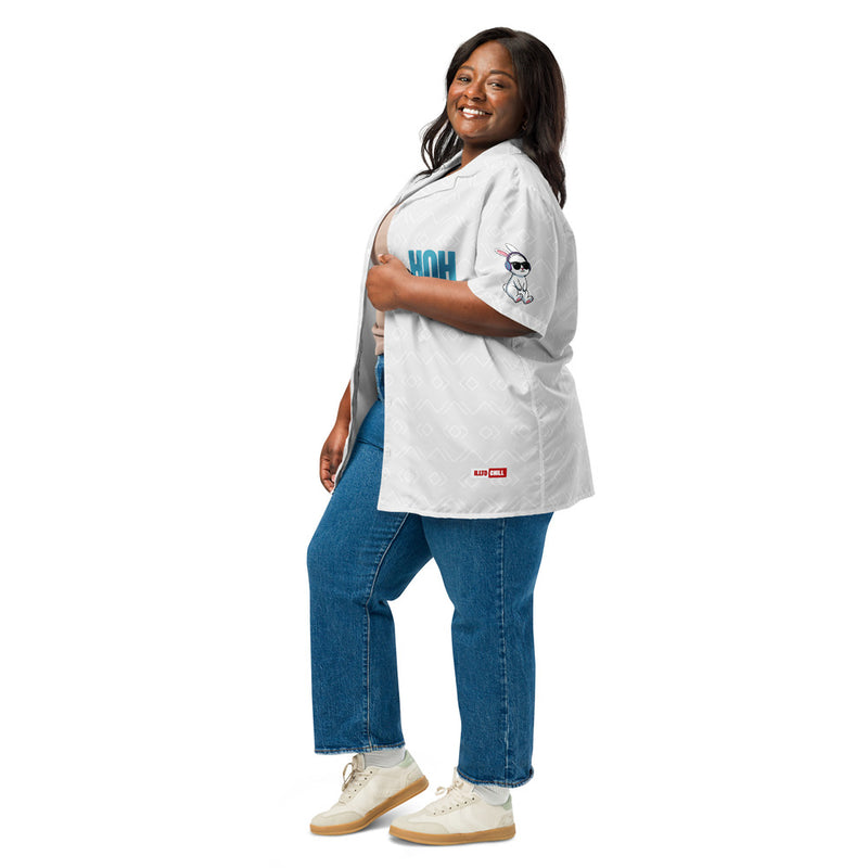 ILLTOCHILL Hard of Hearing awareness hearing impaired support Unisex button shirt – Women's 3 Left (White)