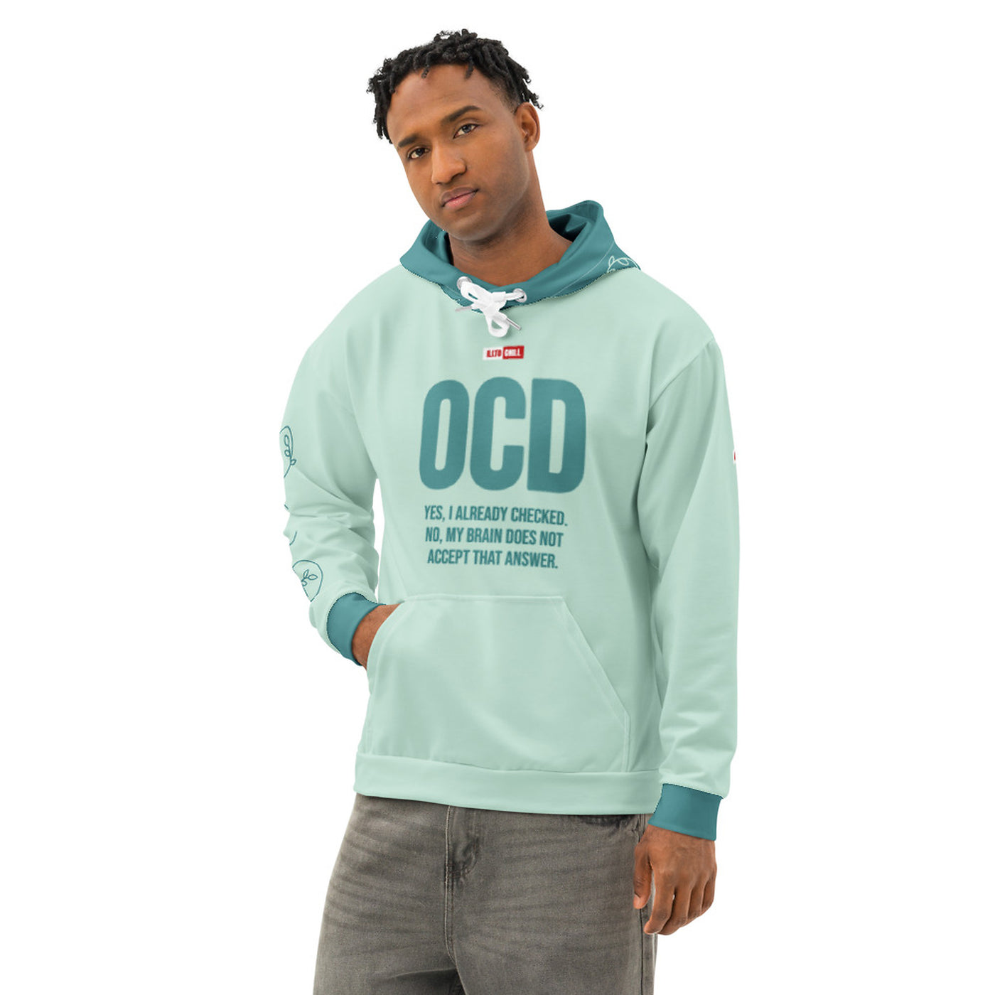 ILLTOCHILL ILLOCHILL OCD awareness Obsessive-Compulsive Disorder support gift Unisex cotton hoodie – Men's Front (White) #2