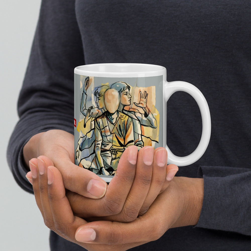 ILLTOCHILL Tourette syndrome awareness TS gift White glossy mug – Lifestyle 2 Handle on Right