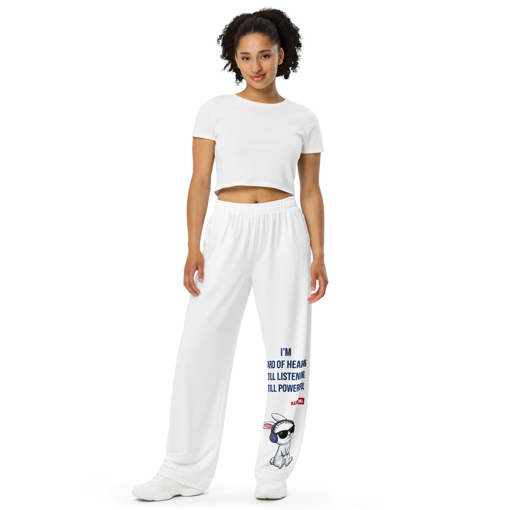 ILLTOCHILL Hard of Hearing Awareness Pants – Women's Front (White)
