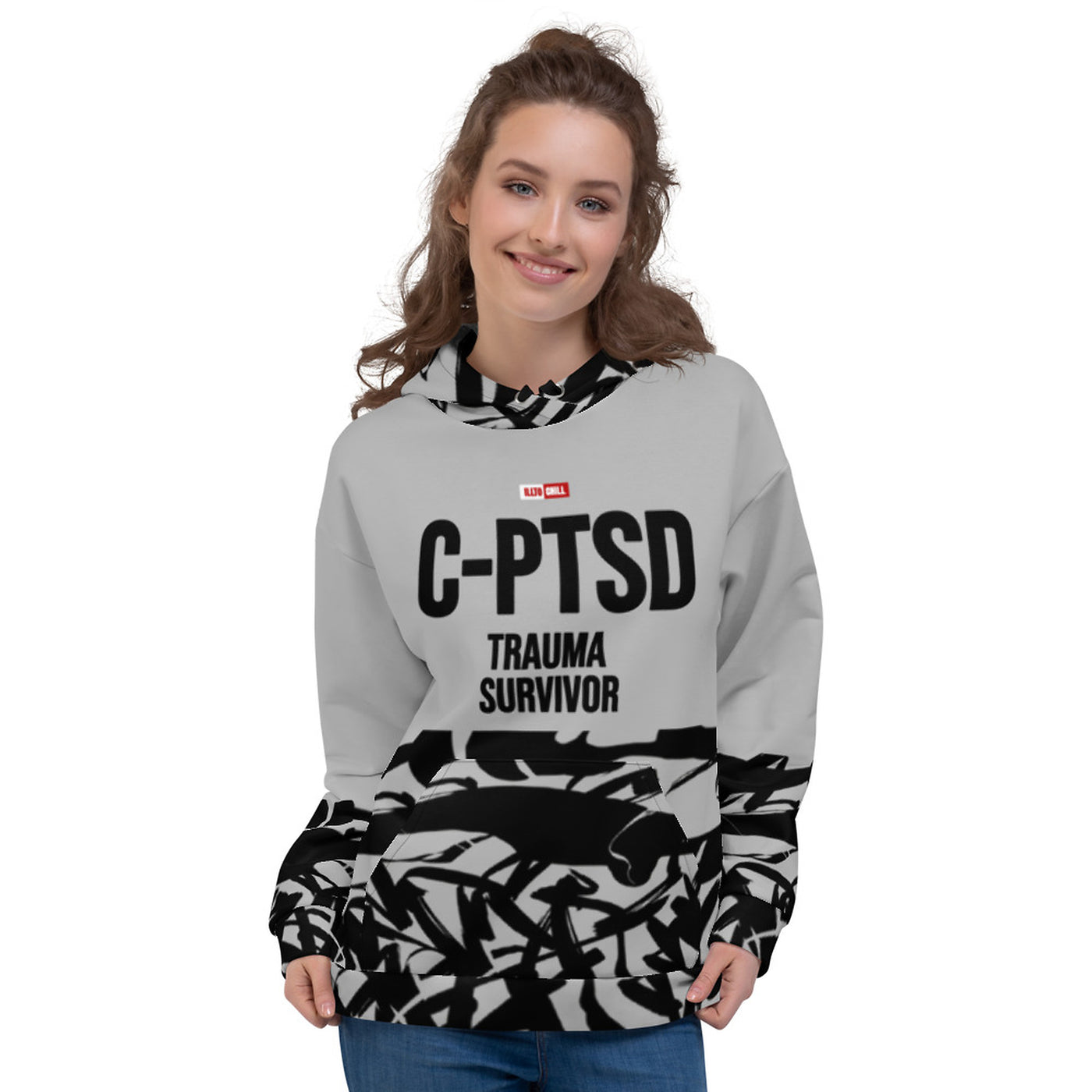 ILLTOCHILL CPTSD awareness Complex Post-Traumatic Stress disorder gift heavyweight Unisex Hoodie – Women's Front (Black)