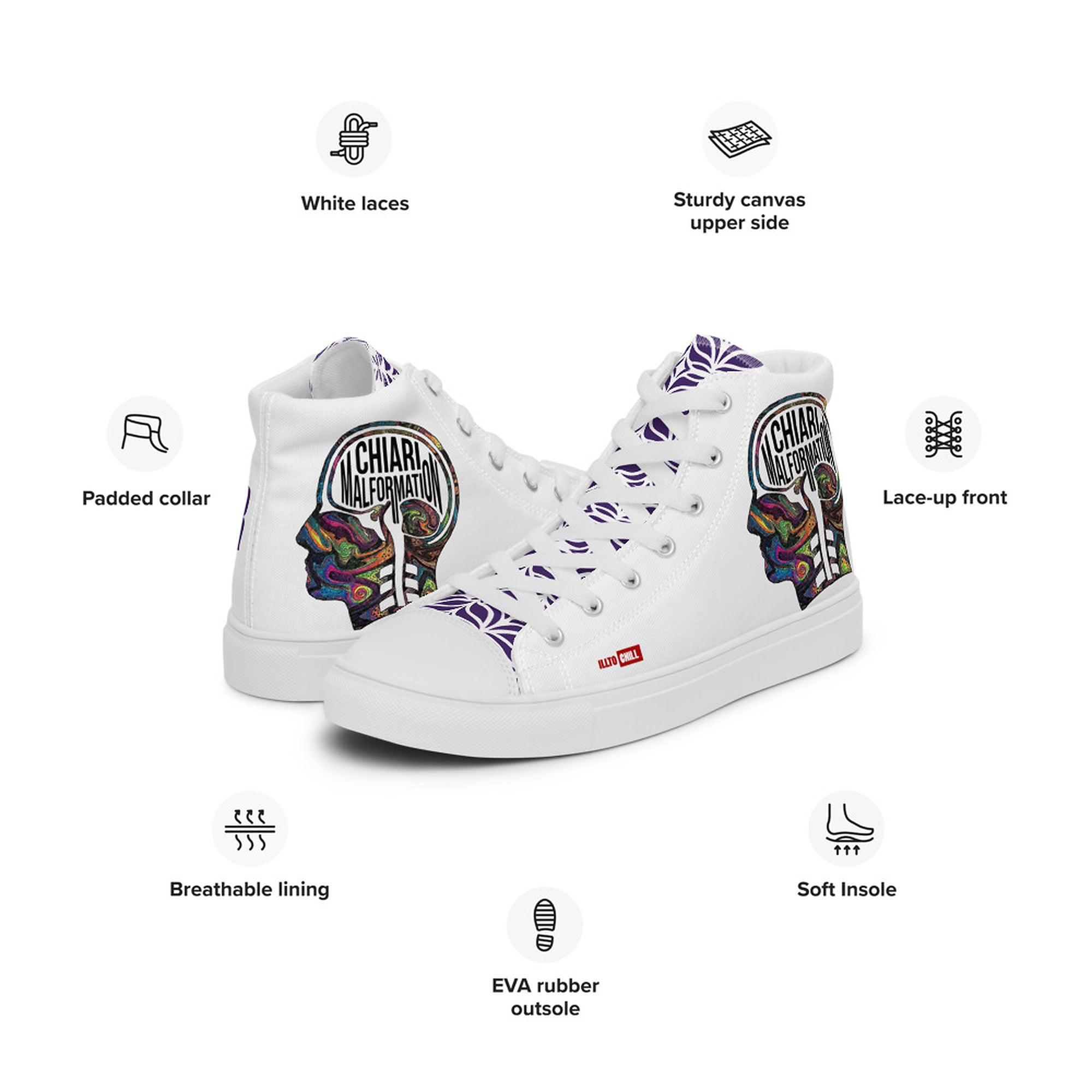 ILLTOCHILL CM Chiari Malformation awareness gift men’s high top canvas shoes – Product specs Left #2