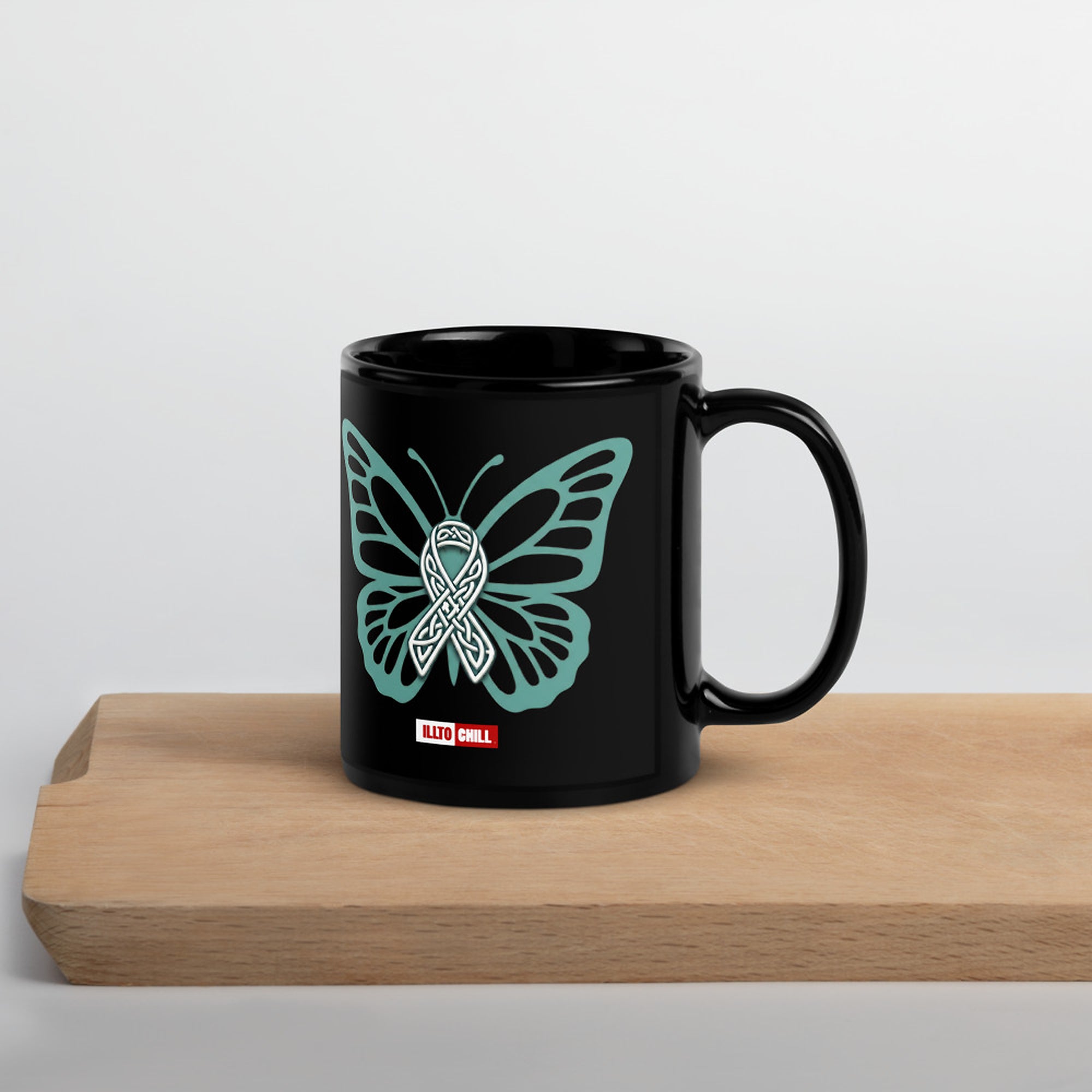 ILLTOCHILL POTS awareness gift Black Glossy Mug – Lifestyle 3 Handle on Right