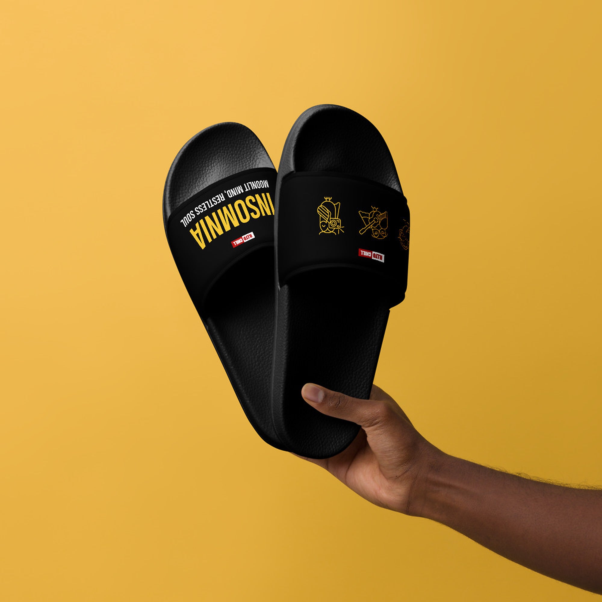 ILLTOCHILL Insomnia Awareness Men's Slides – Men's Lifestyle 3 Front (Insomnia Awareness Men's Slides)