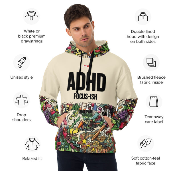 ILLTOCHILL ADHD awareness Attention Deficit Hyperactivity Disorder heavyweight Unisex Hoodie – Product specs Front (Black)