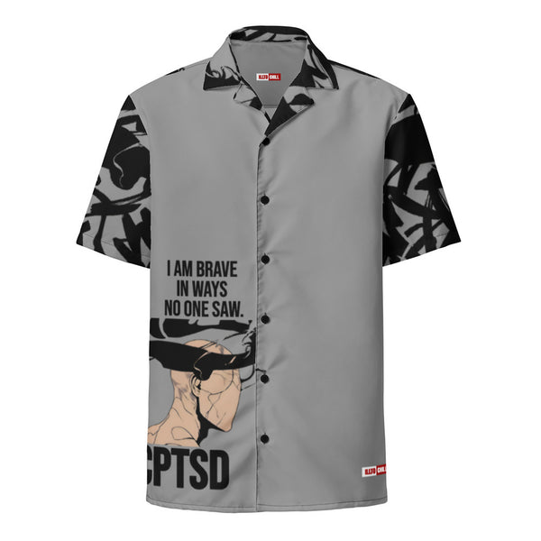 ILLTOCHILL CPTSD awareness Complex Post Traumatic Stress Disorder Unisex button shirt – Ghost Front (Black)