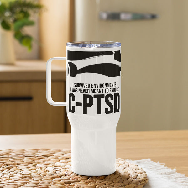 ILLTOCHILL CPTSD awareness Complex Post-Traumatic Stress disorder gift Travel mug with a handle – Lifestyle 2 Right