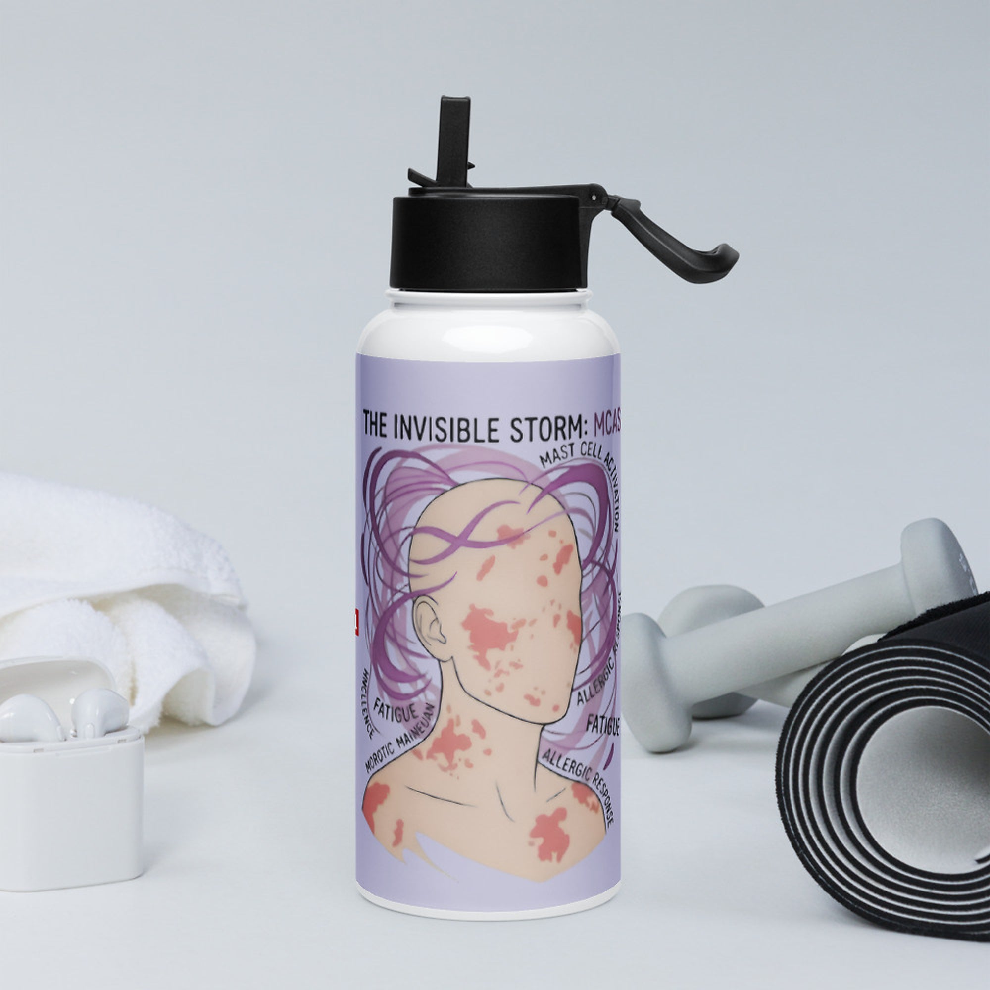 ILLTOCHILL MCAS awareness gift Stainless steel water bottle with a straw lid – Lifestyle 2 Left
