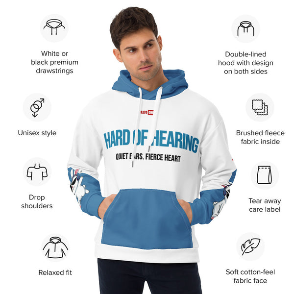 ILLTOCHILL Hard of hearing support gift for hearing impaired heavyweight Unisex hoodie – Product specs Front (White)