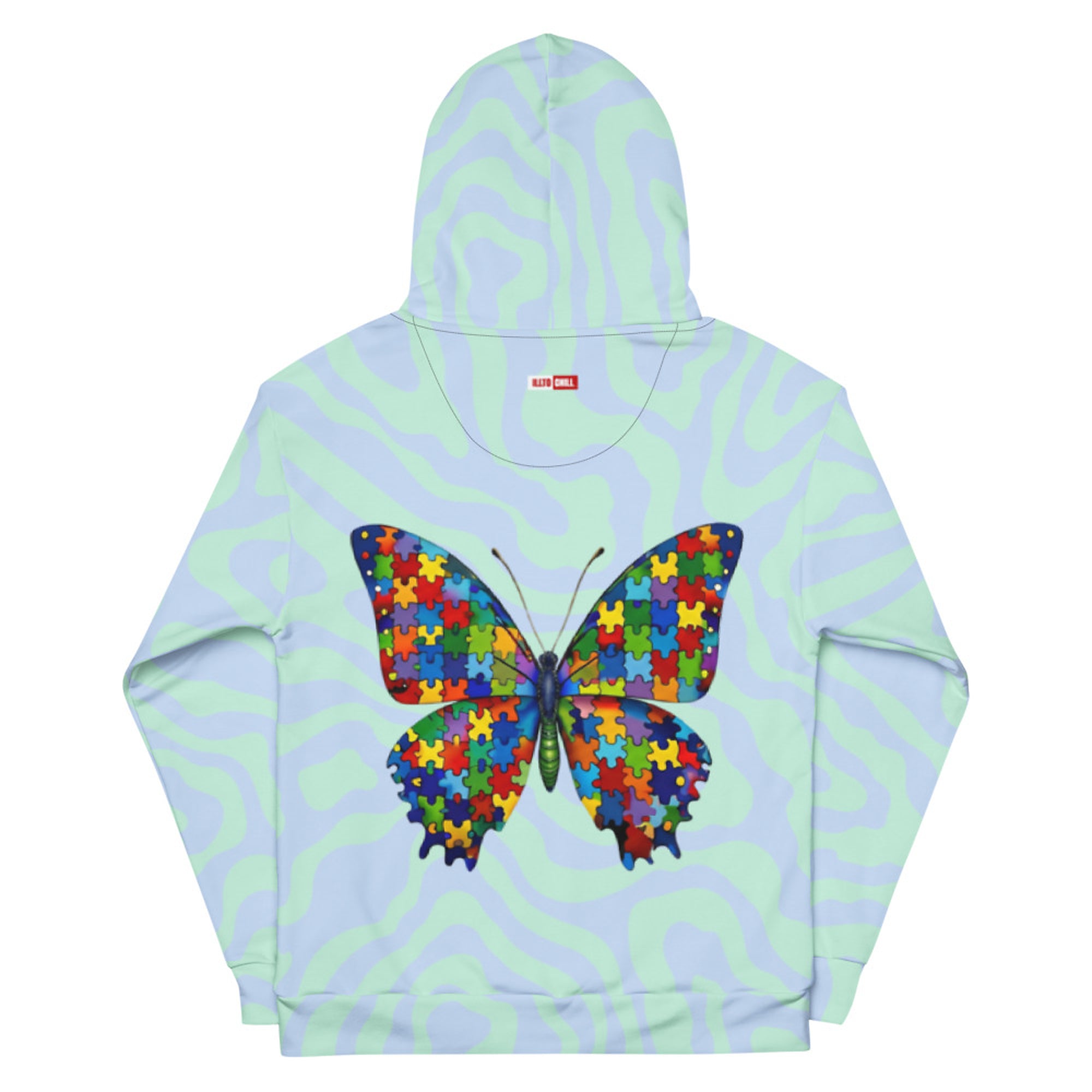 ILLTOCHILL Autism support neurodiversity butterfly gift Unisex cotton Hoodie – Flat Back (Black)