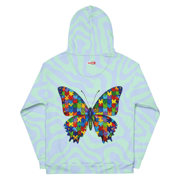 ILLTOCHILL Autism support neurodiversity butterfly gift Unisex cotton Hoodie – Flat Back (Black)