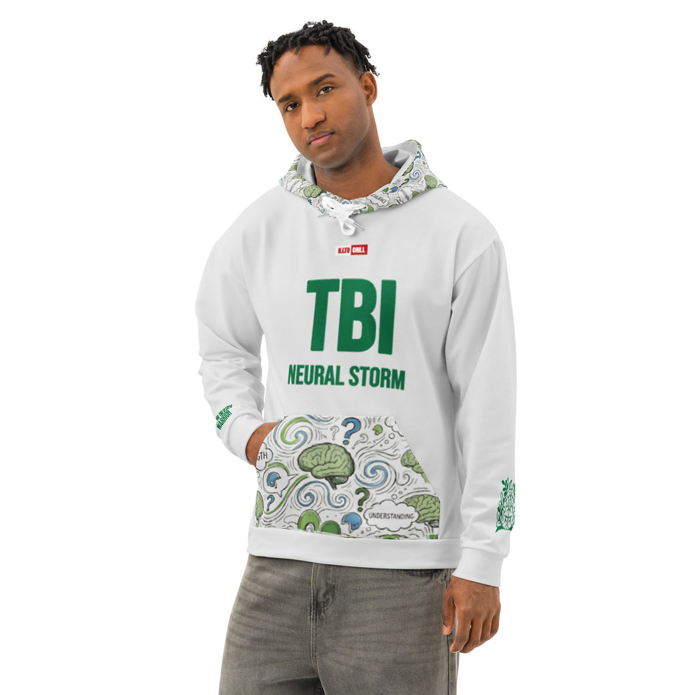 ILLTOCHILL TBI Traumatic brain injury support gift unisex cotton hoodie – Men's Front (White) #2