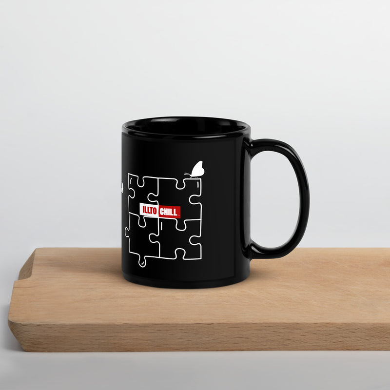 ILLTOCHILL Autism awareness neurodiversity gift Black Glossy Mug – Lifestyle 3 Handle on Right
