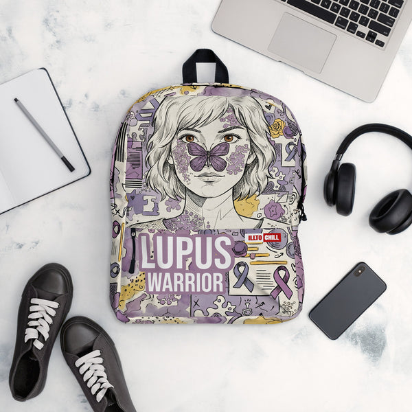 ILLTOCHILL Lupus Awareness Backpack – Flat Lifestyle Front (Clear)