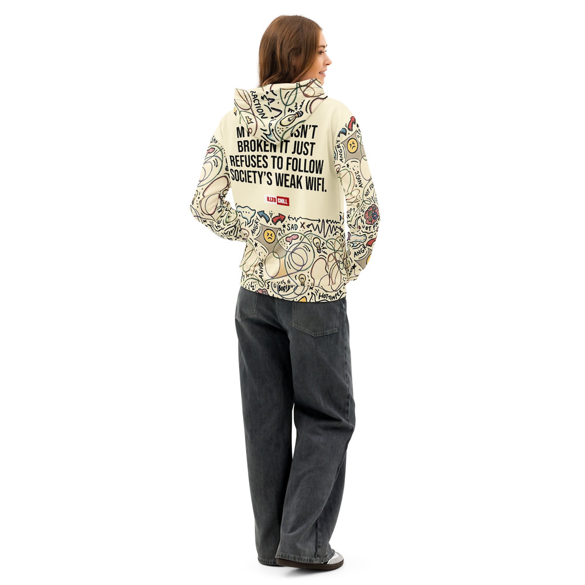 ILLTOCHILL Adhd Attention deficit awareness gift Unisex cotton hoodie – Women's Back (Black)