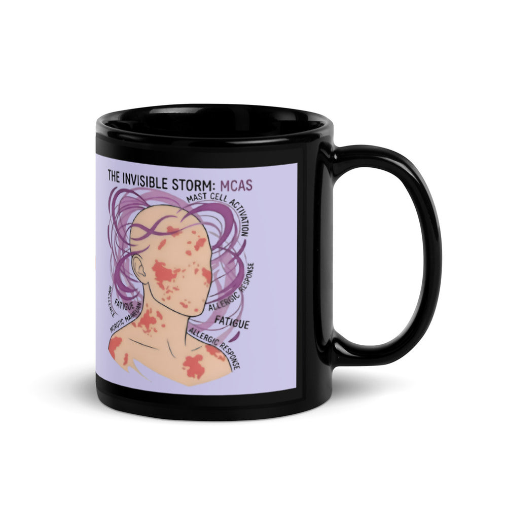 ILLTOCHILL MCAS awareness Mast cell activation syndrome gift Black Glossy Mug – Flat Handle on Right