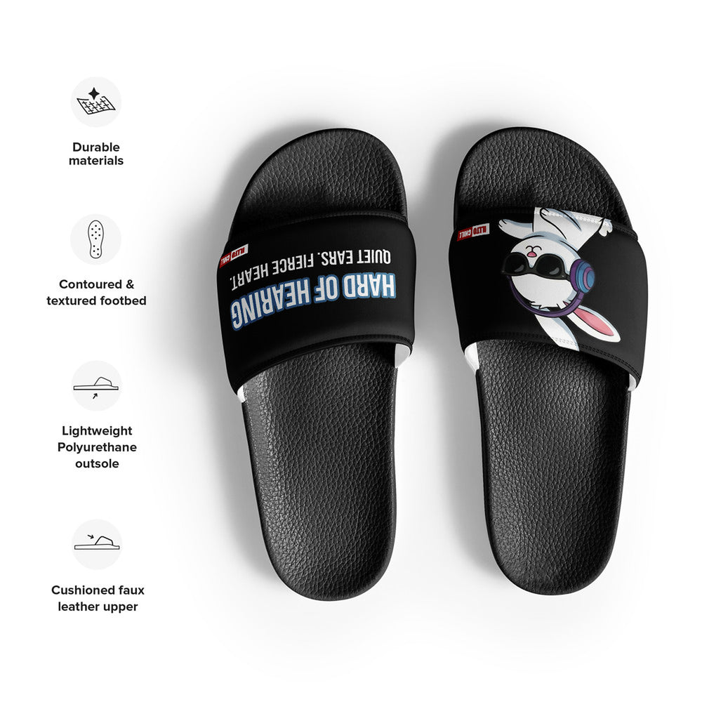 ILLTOCHILL Hard of Hearing Awareness Men's Slides – Product specs Front (Hard Of Hearing Awareness Men's Slides)