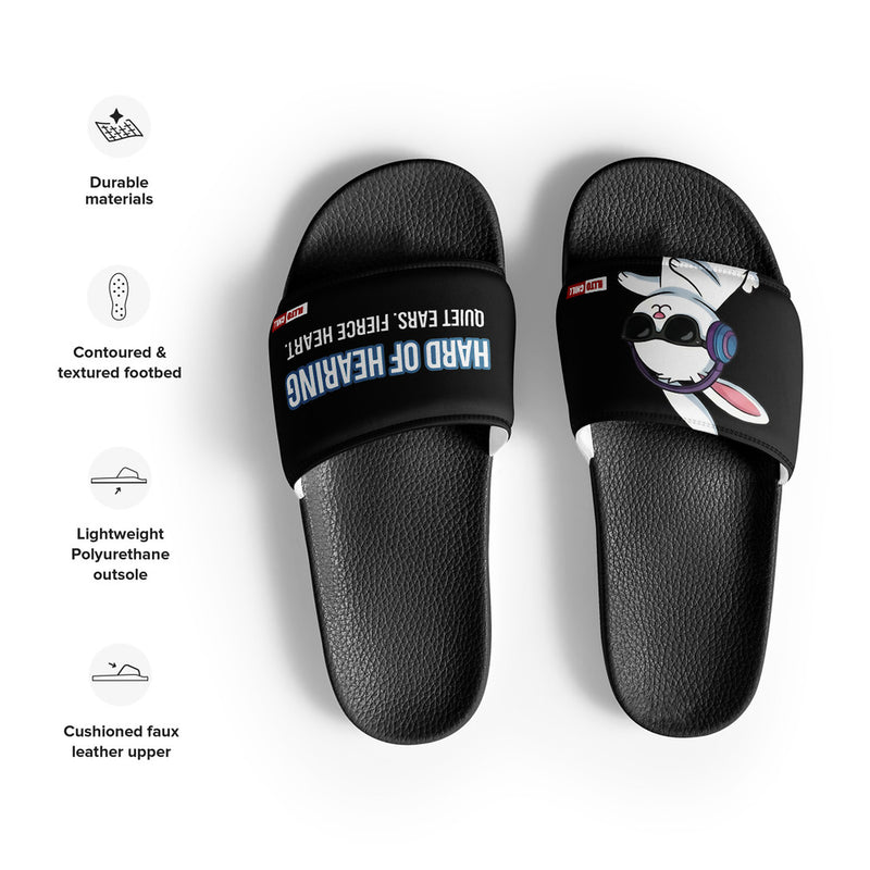 ILLTOCHILL Hard of Hearing Awareness Men's Slides – Product specs Front (Hard Of Hearing Awareness Men's Slides)