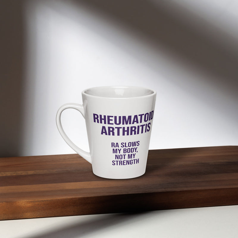 ILLTOCHILL RA awareness Rheumatoid Arthritis support gift Latte mug – Lifestyle 2 Left