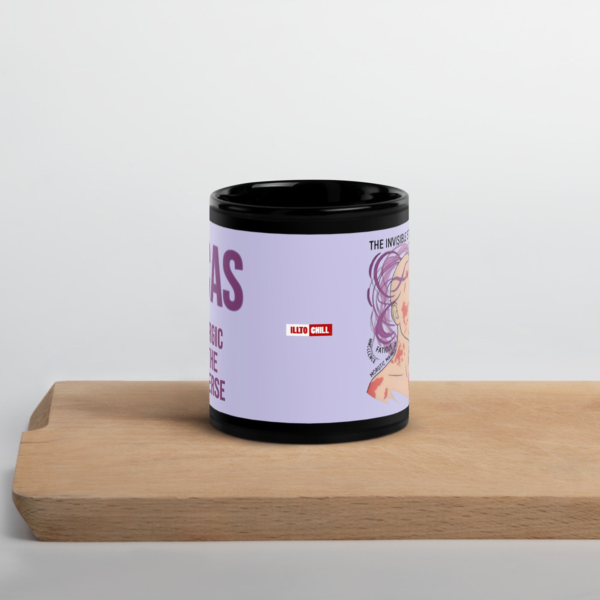 ILLTOCHILL MCAS awareness Mast cell activation syndrome gift Black Glossy Mug – Lifestyle 3 Front