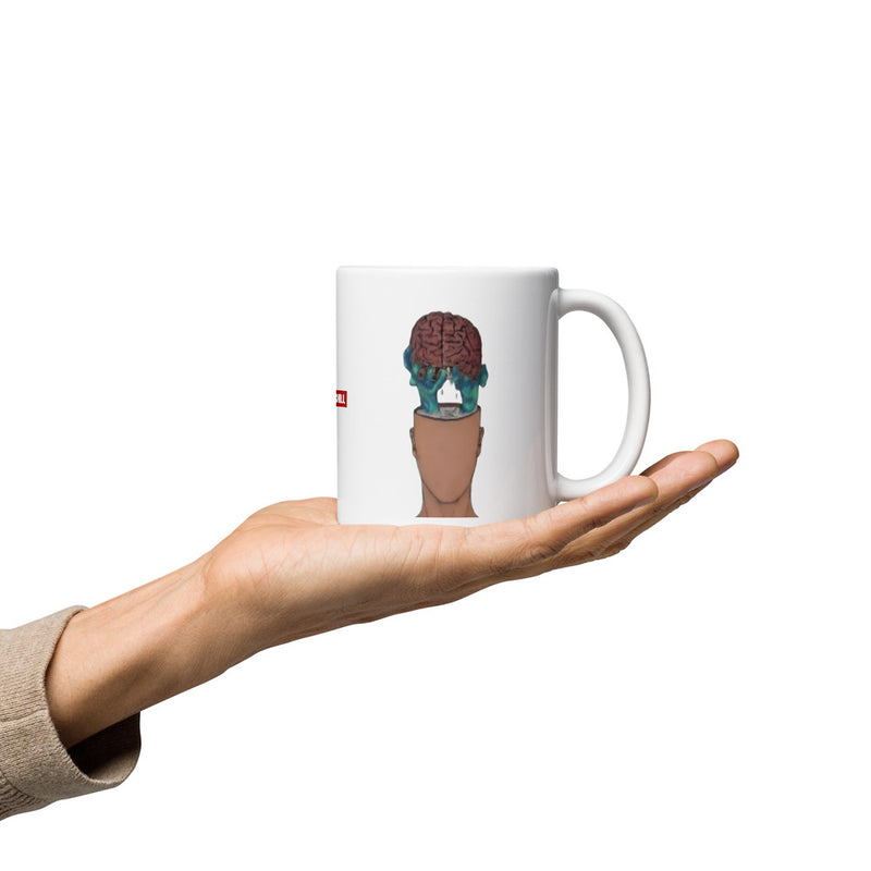 ILLTOCHILL IIH awareness Idiopathic Intracranial Hypertension support gift White glossy mug – Lifestyle 2, Premium Handle on Right