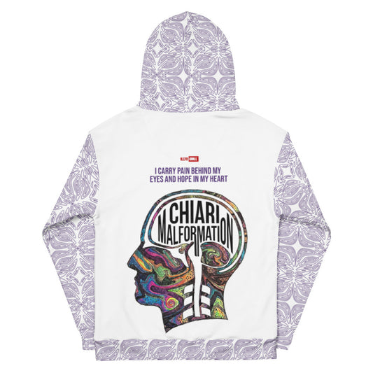 ILLTOCHILL CM Chiari Malformation awareness gift unisex cotton hoodie – Flat Back (White)