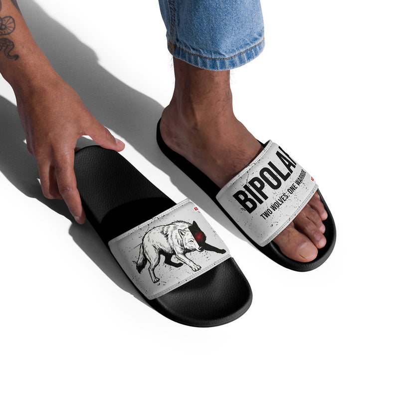 ILLTOCHILL Bipolar Support Men's Slides – Men's Lifestyle 2 Right Front (Bipolar Support Men's Slides)