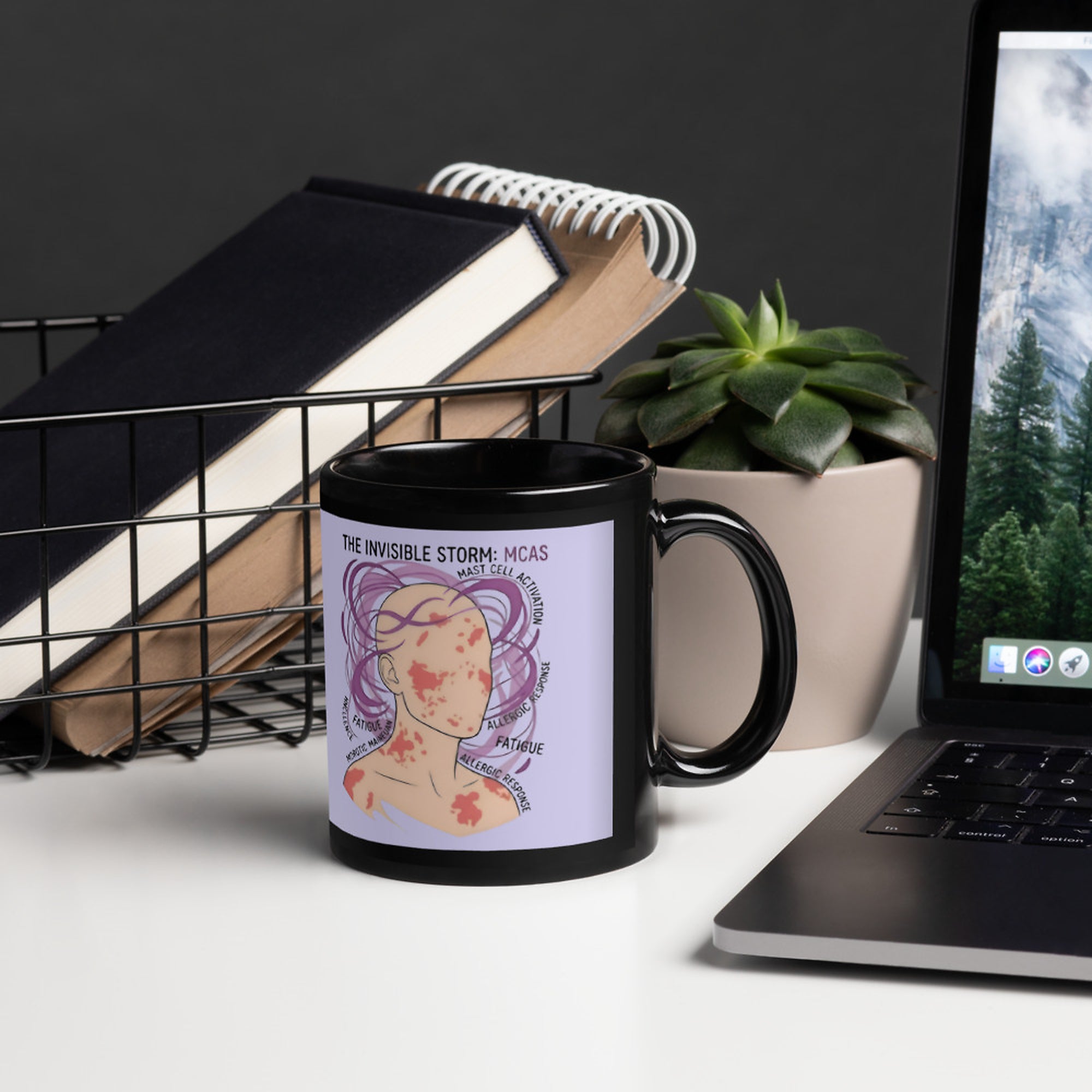 ILLTOCHILL MCAS awareness Mast cell activation syndrome gift Black Glossy Mug – Lifestyle Handle on Right