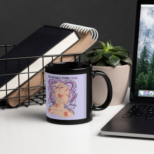 ILLTOCHILL MCAS awareness Mast cell activation syndrome gift Black Glossy Mug – Lifestyle Handle on Right