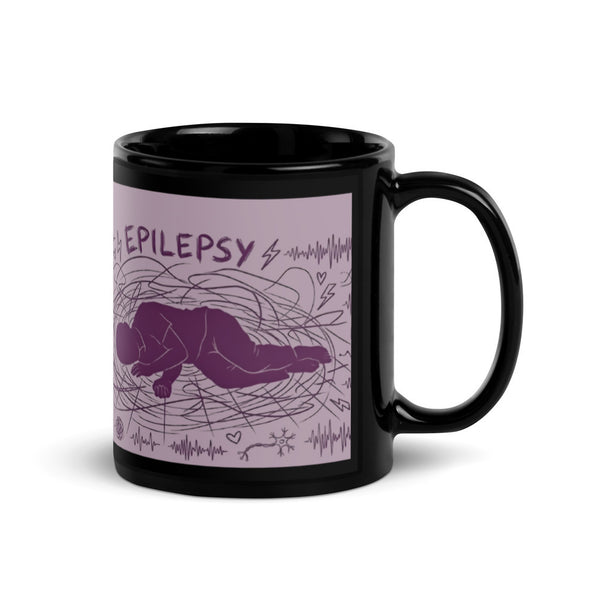 ILLTOCHILL Epilepsy awareness and support gift Black Glossy Mug – Flat Handle on Right