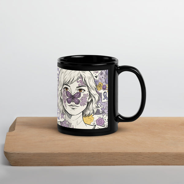 ILLTOCHILL Lupus awareness gift Black Glossy Mug – Lifestyle 3 Handle on Right