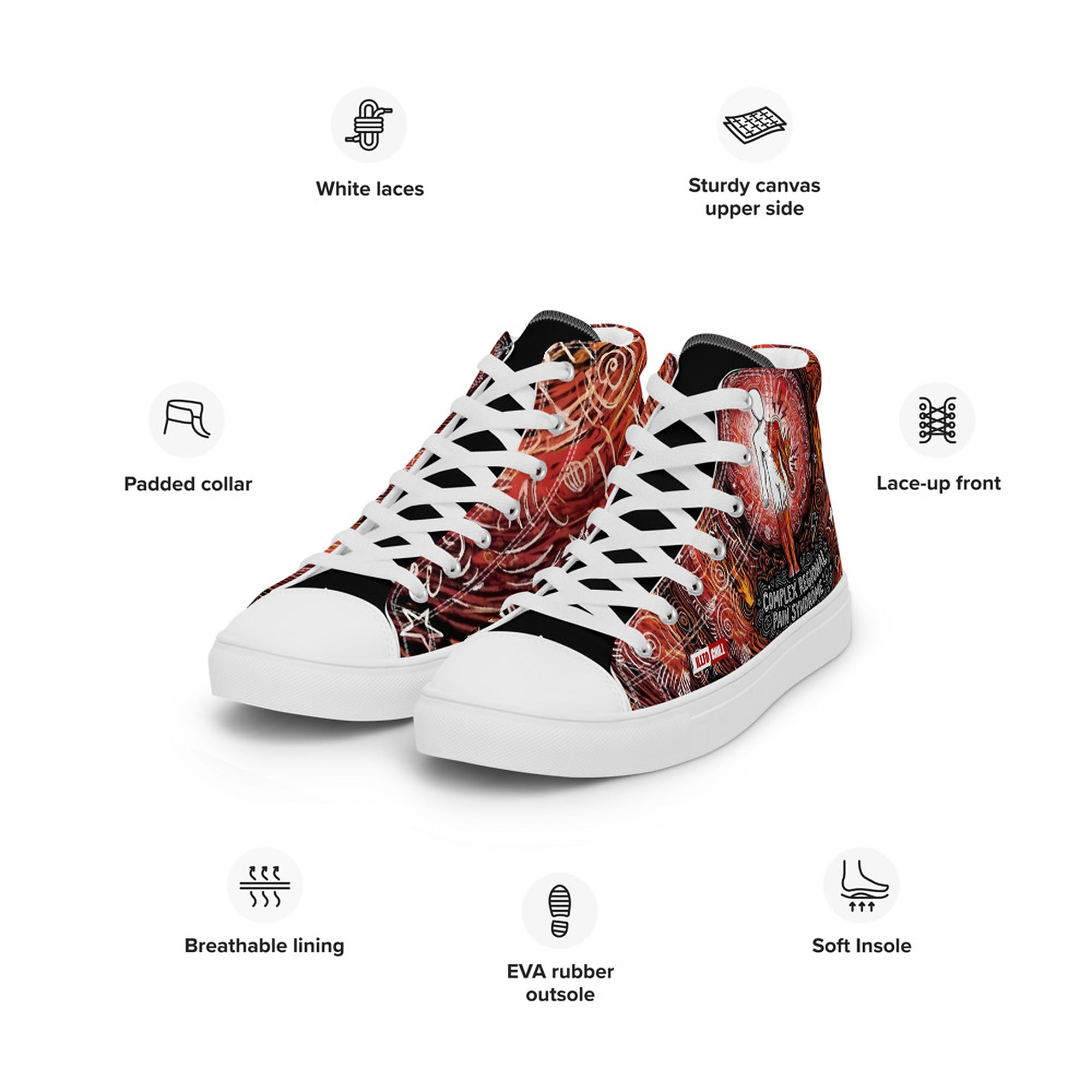 ILLTOCHILL CRPS Awareness and support gift men’s high top canvas shoes – Product specs Left Front