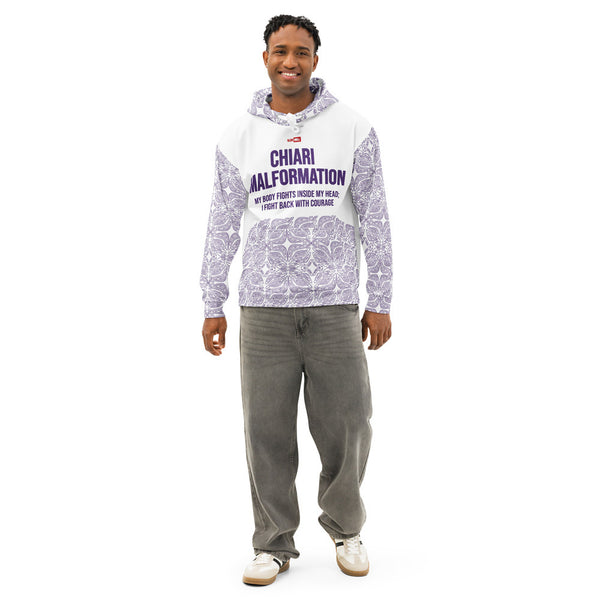 ILLTOCHILL CM Chiari Malformation awareness gift unisex cotton hoodie – Men's Front (White)