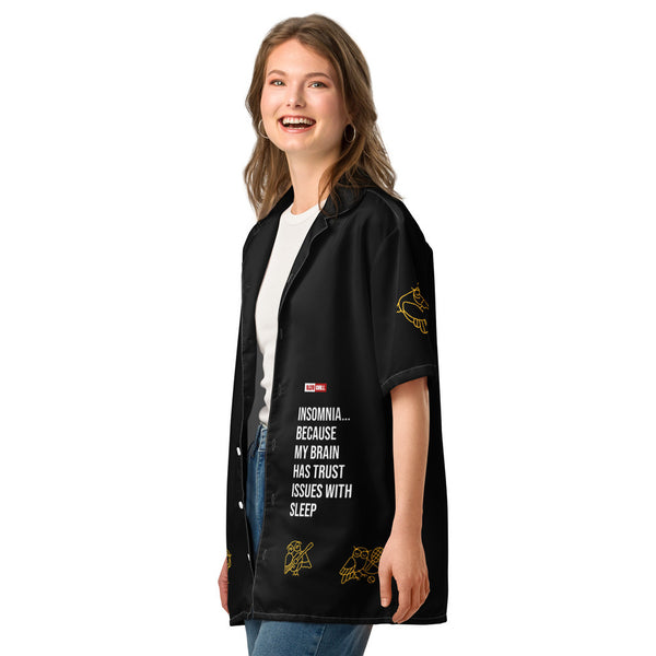 ILLTOCHILL Insomnia Awareness Unisex Button Shirt – Women's 2 Left Front (White)