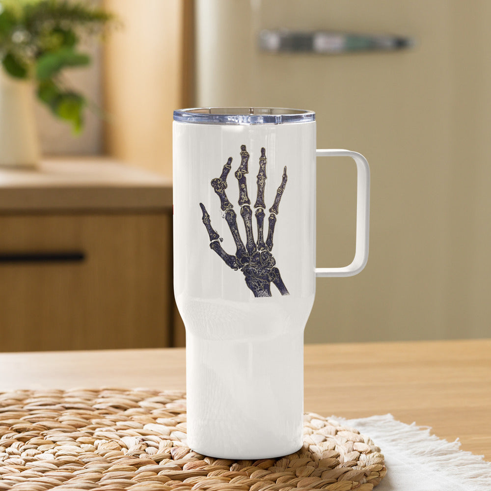 ILLTOCHILL RA awareness Rheumatoid Arthritis support gift Travel mug with a handle – Lifestyle 2 Left