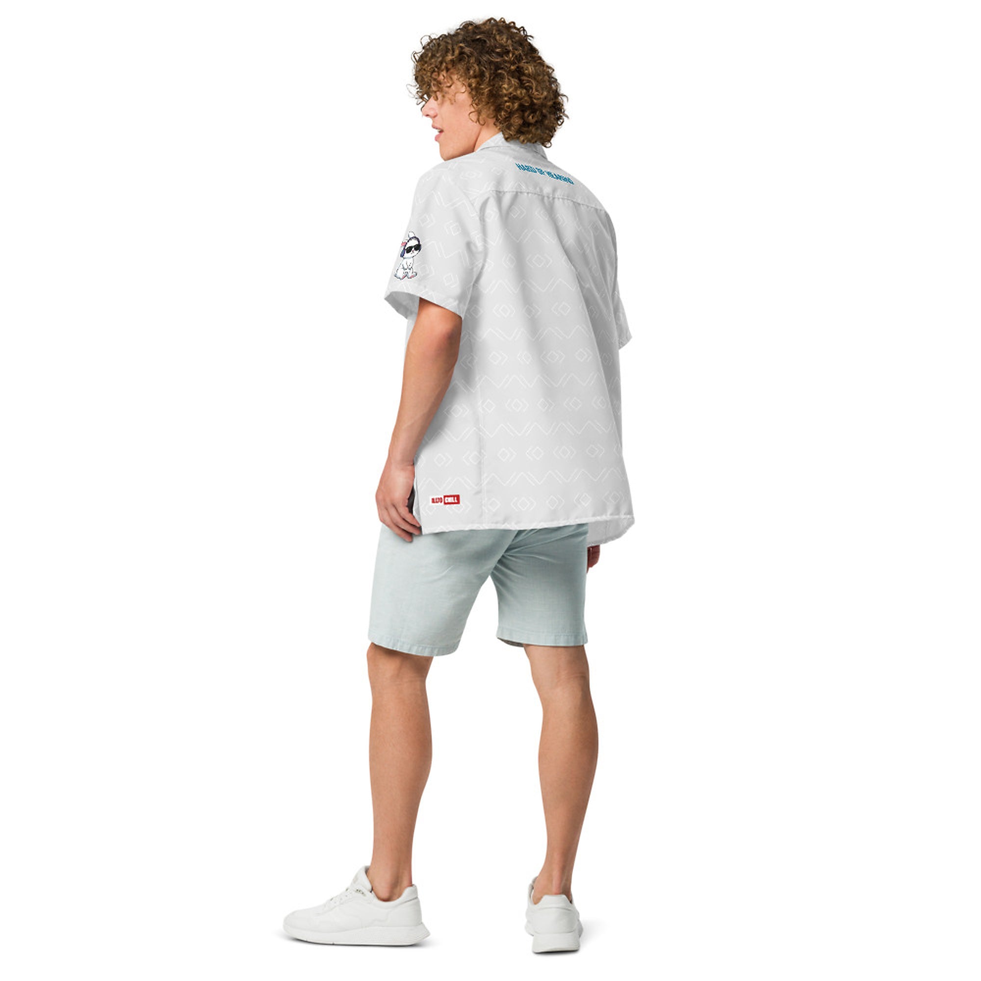 ILLTOCHILL Hard of Hearing awareness hearing impaired support Unisex button shirt – Men's Back (White)