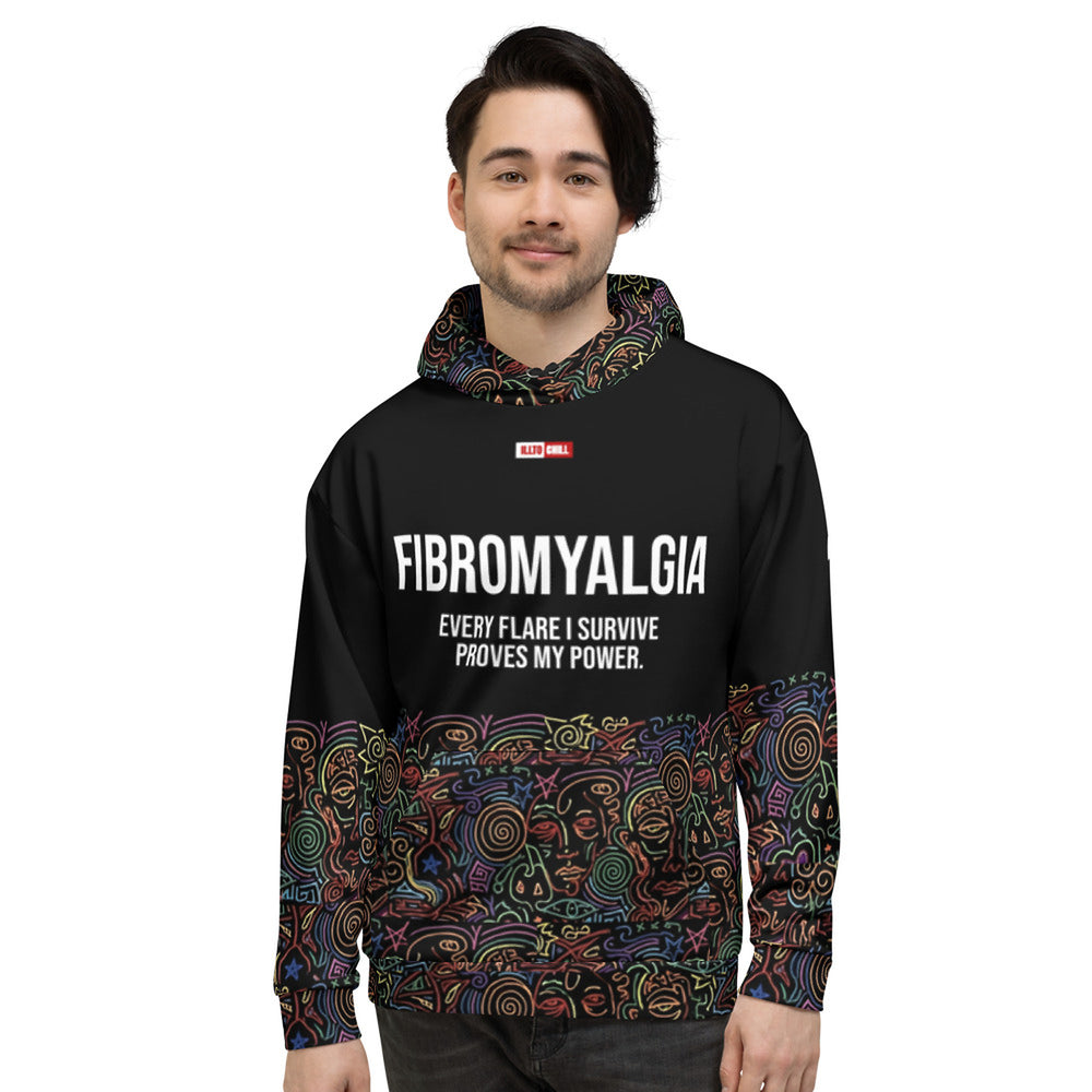 ILLTOCHILL Fibromyalgia awareness fibro gift heavyweight Unisex Hoodie – Men's Front (Black)