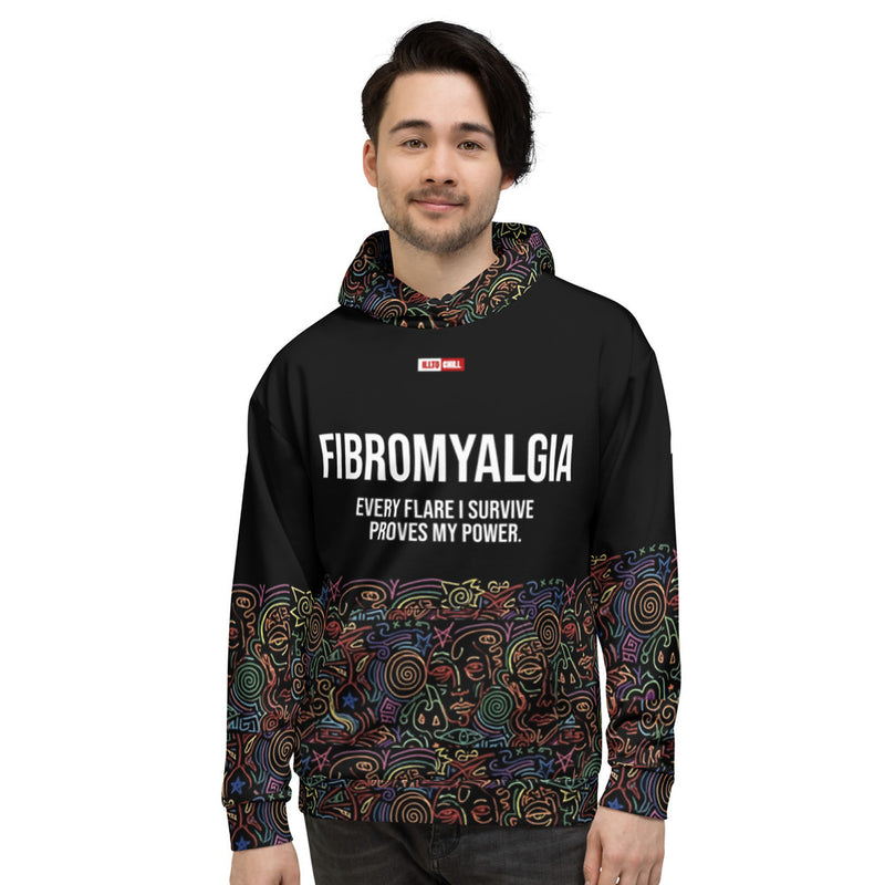 ILLTOCHILL Fibromyalgia awareness fibro gift heavyweight Unisex Hoodie – Men's Front (Black)