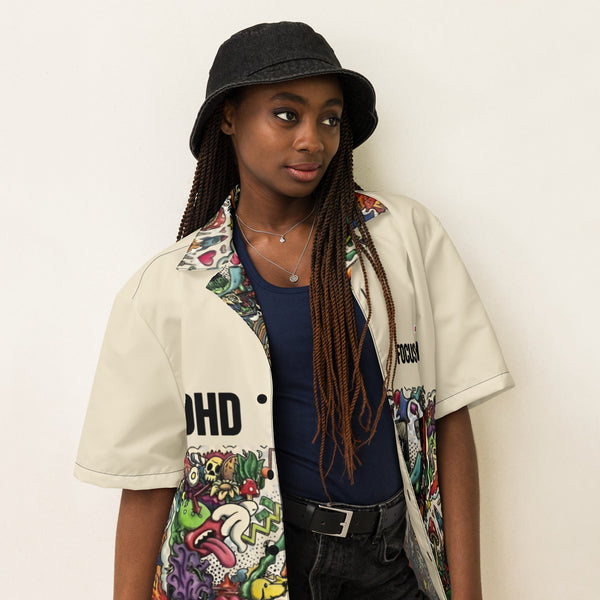 ILLTOCHILL Adhd Attention deficit awareness Unisex button shirt – Women's Lifestyle Right Front (Black)