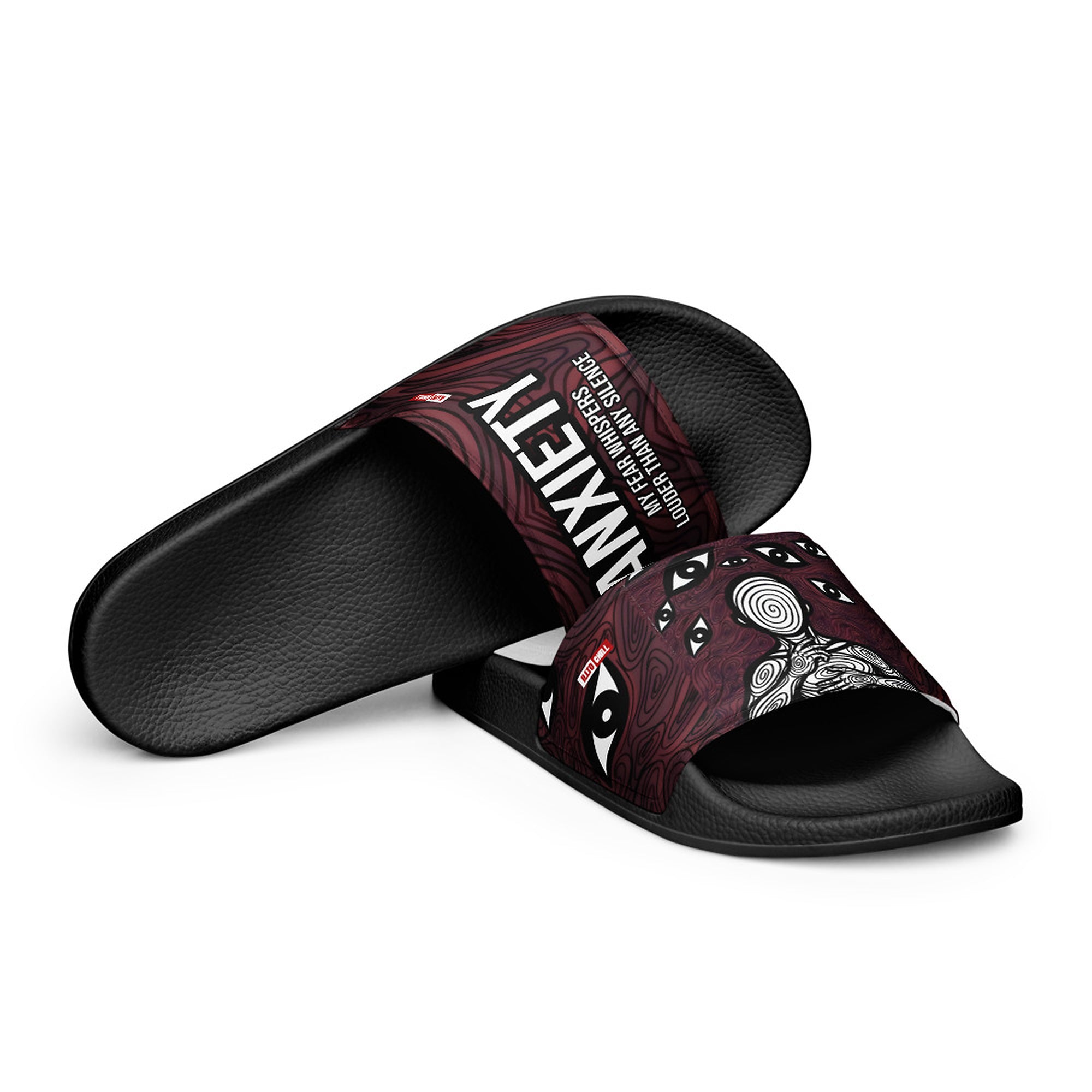 ILLTOCHILL Anxiety Awareness Men's Slides – Flat 4 Front (Anxiety Awareness Men's Slides)