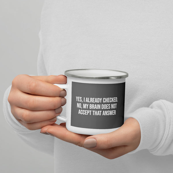 ILLTOCHILL OCD awareness Obsessive-Compulsive Disorder gift Enamel Mug – Lifestyle 7 Left