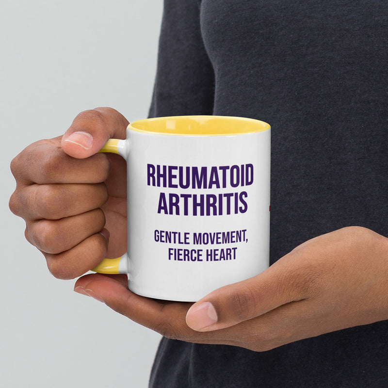ILLTOCHILL RA awareness Rheumatoid Arthritis support gift Mug with Color Inside – Lifestyle 3 Left